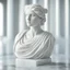 Placeholder: MASTERPIECE OF A WOMAN BUST MADE OF MARBLE. SHE REFLECTS BEAUTY AND SERENITY ON A BLURRED BACKGROUND. INSPIRED BY THE WORKS OF ANCIENT ROME AND GREECE