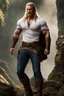 Placeholder: handsome viking warrior king, muscular, long blonde hair, male age 30, wearing jeans and a white shirt, tan skin, tattoos,photorealistic 4k modern fantasy