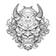 Placeholder: White, minimalis line art , oni mask japanes funny , vector, white background, outline, with images neatly contained within the background, just black and white color, tatto style.