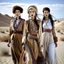 Placeholder: Female fashion models in the Gobi Desert.