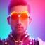 Placeholder: Cute indian boy face , Sci-fi character, orange backlight, pink and purple, scifi suit, profile, purple background, pink lighting