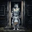 Placeholder: fantasy digital art of crying young female anthro wolf in gray hairy wolf body and wears just a short canvas rag around her waist , sadly crying face stands in the rain front the door, behind her an tall angry anthro dark hairy wolf man standing behind in rustic halb open door in an massive wooden house, deep colors, rainy day, detailed, anthropomorphic creatures, fantasy, sci-fi mood