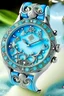 Placeholder: "Create a fantasy-themed frosted watch with intricate, magical symbols and gemstone accents. Place it in a mystical, enchanted forest, surrounded by mythical creatures."