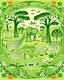 Placeholder: A light green savanna with animals designed in African pottery