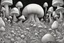 Placeholder: Looking into a black hole, hundreds of huge mushroom-shaped creatures with massive mouths, faceted eyes and tentacles.