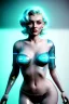 Placeholder: Ultra Realistic image, portrait, blonde woman, sweet Marylin Monroe face, perfect iris, glow eyes, glow makeup. Cyborg, Cyberpunk style, oversized transparent latex coat, yakuza tattoos body. fog, rain, soft color, highly detailed, unreal engine 5, ray tracing, RTX, lumen lighting, ultra detail, volumetric lighting, 3d, finely drawn, high definition, high resolution.