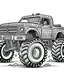 Placeholder: Monster truck isolated on background cartoon vector illustration full body ,Coloring Book for Adults, Grayscale Coloring Book