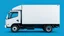 Placeholder: side profile of a white generic light commercial truck with cube box, blue background, pixxar
