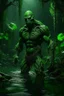 Placeholder: The swamp thing , swamp, colored lights, green symbols, green tattoo, 8k, high quality, hyperrealism