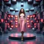 Placeholder: make a picture pretty stage made of metallic blue-gray teme 3d recursive cubic and sphere and heart simbols base structures and a beautiful fashion model lady standing with cute in scene with sexy top and pretty pleated midi skirt ,makeup curvy long hair,dynamic camera zoom to full body and pan, dynamic lights.