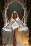 Placeholder: Beautiful woman in white lace sleeping dress lying in a fantastic carved bed covered in pearls and gems, a masterpiece by Greg Rutkowski, Jeffrey Jones, Thomas Kinkade, Greg Olsen, beautiful spectacular textures, striking amazing light and shadows, remarkable dramatic setting, stunning unique reflections in candlelight