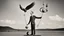 Placeholder: balance, man and bird, bizarre, surreal, art brut, outsider art, a black and white photo, pexels contest winner, 1940s, high quality photo,