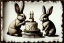 Placeholder: Bunny is having a birthday cake with hand grenades. Highly detailed, smooth colours, realistic landscape. Aquarell