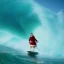 Placeholder: Santa standing of surfboard surfing a big wave, empty hands, beach, character design by cory loftis, fenghua zhong, ryohei hase, ismail inceoglu and ruan jia. unreal engine 5, artistic lighting, highly detailed, photorealistic, fantasy