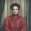 Placeholder: Countess da Castiglione, red, autochrome, plastic puffy jacket, heavy curtain