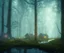 Placeholder: dynamic lighting, Intricately detailed, Splash screen art, deep color, Unreal Engine, volumetric lighting, dark fantasy artwork, dark swamp artwork, fantasy swamp artwork, cottage, night, fog, autumn,