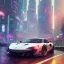 Placeholder: a white Mclaren in cyberpunk 2077 city in the rain