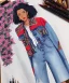 Placeholder: Fashion sketch, Fashion illustration, fashion drawing, Croquis, Hussein Suleiman, Jefferson Osei, Abderrahmane Trabsini, mudcloth fabric denim jacket, kente cloth, jeans, flare leg, African American model, Luke Edward Hall, red denim jacket, fringe