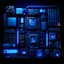 Placeholder: computer components, cyberpunk style, blue lighting black background