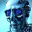 Placeholder: A beautiful portrait of an old cyborg man blue color scheme, high key lighting, volumetric light high details psychedelic background