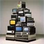 Placeholder: by Marcel Broodthaers, pyramidal stack of televisions, television screens blank, surreal, weirdcore, smooth art, by Nam June Paik