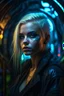 Placeholder: hyper real oil painting on canvass of blonde pierced cyberpunk Malkavian vampire portrait with clear blue-green eyes in moon light feeling in control in goth ruins patterned background, zeiss prime lens, bokeh like f/0.8, tilt-shift lens 8k, high detail, smooth render, down-light, unreal engine, prize winning