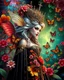 Placeholder: Masterpiece art amazing art picture in Luxurious 3d colorful fractals sharp colors,vibrant colors,neons colors standing pose sweet pose a vampire queen gothic hair silver, golden shiny adorned,in fractals 3d outside ,fractals colorfull, full of flowers,butterflies,leaves in 3d outside fractals background