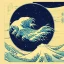 Placeholder: An astronaut floating in space surrounded by a halo of glowing jellyfish, done in the style of Hokusai's The Great Wave off Kanagawa