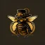 Placeholder: logo profile full body bee wearing steampunk googles and hat, flat minimalist style dark background