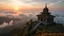 Placeholder: A quiet, ancient temple on a mountainside at sunrise, surrounded by clouds and overlooking a peaceful valley. Photographic quality and detail, award-winning image, beautiful composition.