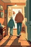 Placeholder: Make this into a 9:16 image (bit art style): A dad and a son walk into a room of a grandma sleeping peacefully