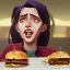 Placeholder: Greta eating cheeseburgers oozing with grease.