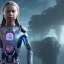 Placeholder:  Greta Thunberg portrait in post-apocalypse cyborgs in a cyberpunk city, sci-fi fantasy style, 8k, dark