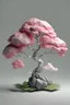 Placeholder: bonsai de nuvem hiper-realista, fundo cinza low poly, luz rosada