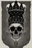 Placeholder: A shadowed hand holds a highly detailed, hand drawn skull, anatomically correct, with a crown hovering above, representation of Hamlet by John Austen, in the Aubrey Beardsley style, inspired by the gothic, macabre and fantastical, highly aesthetic, art nouveau design with striking black-and-white illustrations with hints of Red, Beardsleyesque, high quality, modern classical art, Hamlet Skull