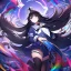 Placeholder: Clear focus, High resolution, Black long fluffy hair, purple eyes, wearing a sailor uniform, shattered rainbow in triagle formation