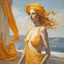 Placeholder: Neoclassicism realistic yellow orange cote d'azur sea woman