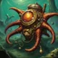 Placeholder: fantasy 90's tcg steampunk starfish creature artwork