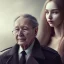 Placeholder: a young woman sitting next to a older man, portrait, 8K, close-up face, anatomically perfect face, Highly detailed stunning full frame portrait, misty and cloudy atmosphere