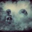 Placeholder: abstract photographic camera mixed with skull in dirty style. fog and smoke in atmosphere. bokeh, lens flare. Dark mood. Dripping paint. oil on canvas, mixed media, high detailed.