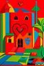 Placeholder: An orangish red monastery with a healing heart painted by Stuart Davis