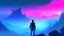 Placeholder: man Wanderer above the Sea of Fog in a synthwave dystopia add foreground fog