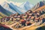 Placeholder: colour DRAW mountain VILLAGE consist big dagestan HOuses