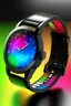 Placeholder: "Design an image featuring a high-tech smartwatch with a holographic display that projects a beautiful, ever-changing rainbow."