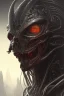 Placeholder: evil predator with crown, alien, brutal face, tron, head, burn eyes, 8k, finely detailed, dark light, photo realistic, hr giger, cyberpunk