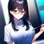 Placeholder: Clear focus, 8k, high quality, detailed, beautiful lighting, girl, vibrant colors, black hair, vibrant red eyes, office clothes, glasses, holding pin