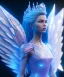 Placeholder: A crystalised queen, atmospheric, realistic, unreal engine, cinematic lighting, octane render. blue, pink, transparency, light, shine,bright, full body, transparent wings, blonde, long hair, nice smile