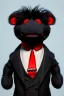 Placeholder: Waist up muppet Portrait, Kim Jong-un muppet doll, black suit, photo studio, red background, unreal engine 5, concept art, art station, god lights, ray tracing, RTX, lumen lighting, ultra detail, volumetric lighting, 3d.