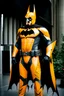 Placeholder: Batman in futuristic orange armor, photograph