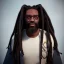 Placeholder: a black man with long dreadlocks, an unkempt beard, and colorful robes.